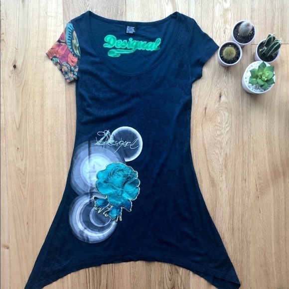 DESIGUAL BLUE FLORAL PRINT  MULTICOLOURED TUNIC - XS - Picture 2 of 16